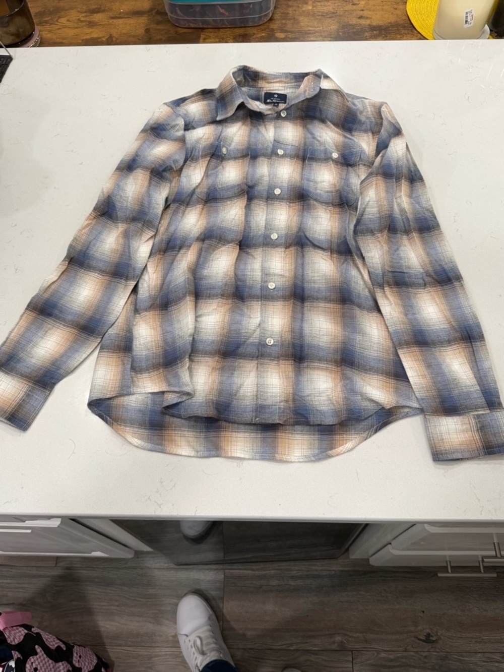 Ben Sherman Blue and Cream Plaid Button-Down Shirt